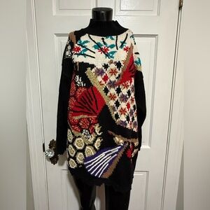 Vintage Thick Sweater Womens Art Geometric Long Sleeve Size Medium Multicolor